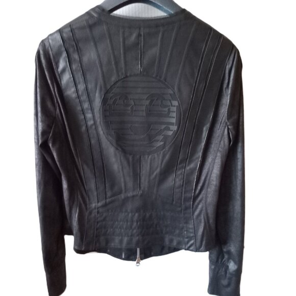 Sportalm Women's Black Faux Leather Jacket Swarovski Biker Urban Whimsigoth Sz 8 - Picture 2 of 12